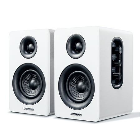 Sanyun SW208 3" Active Bluetooth 5.0 Bookshelf Speakers – 60W Carbon Fiber Speaker Unit - Built-in 24bit DAC - Dynamic 3D Surround Sound – 2.0 Computer PC Monitor Gaming Speakers (Pair, White)