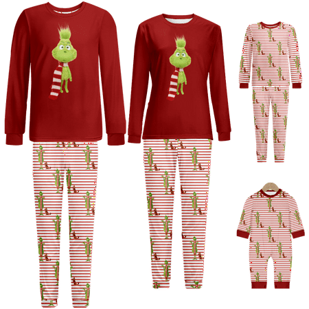 

Family Matching Christmas Pajamas Sleepwear Set The Grinch Red Stripe Print Sizes for Adult-Kids-Baby-Pet 2 Pieces Top and Pants Bodysuits Pajamas Sets