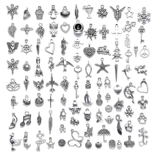 Colgantes De Abalorios Chapados En Plata Diy Collar Pulsera Colgantes Suministros Artesanales Para La Fabricación De Joyas100 Uds. matsuzay FN005510-00