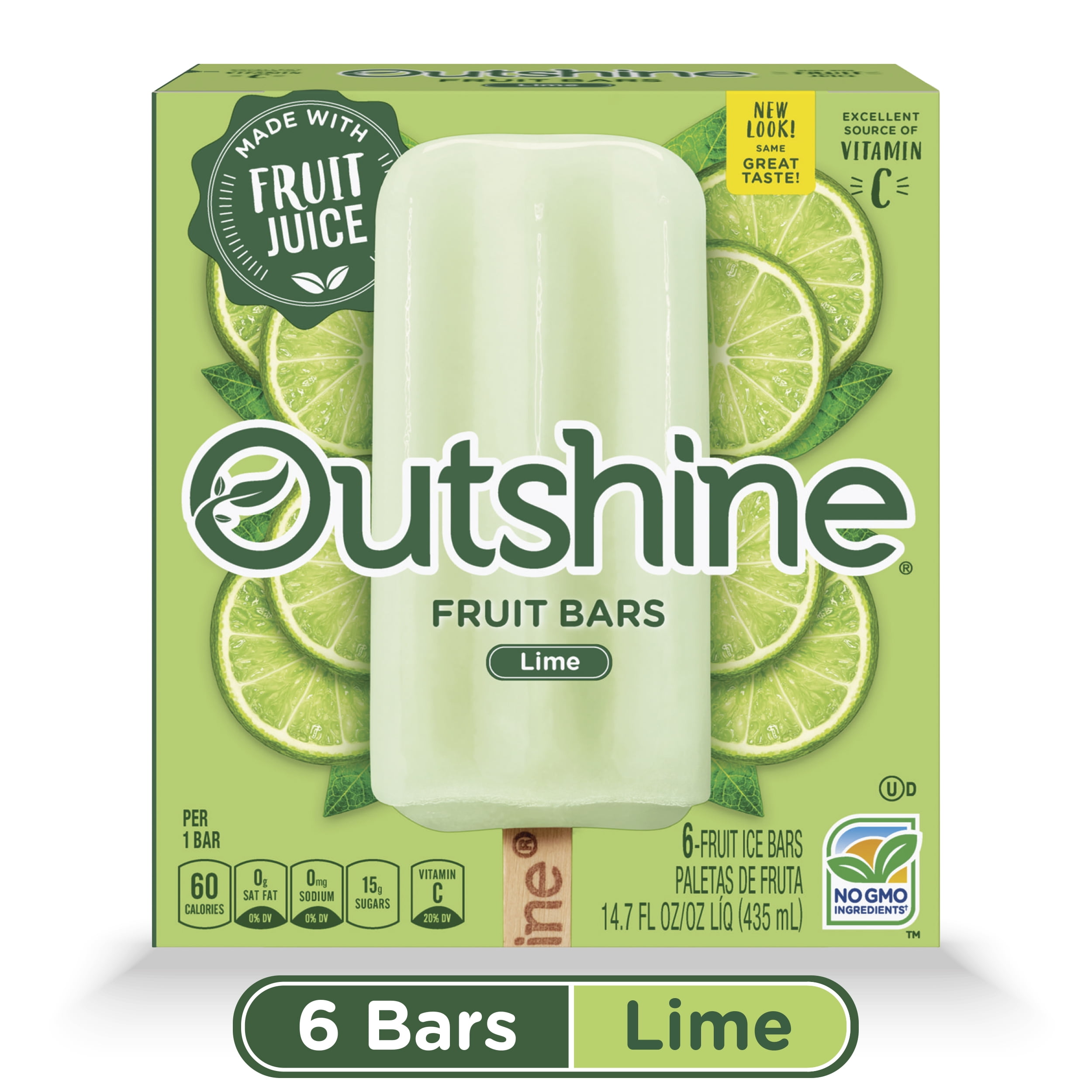 OUTSHINE Lime Frozen Fruit Bars, 6 Ct. Box Gluten Free Non GMO