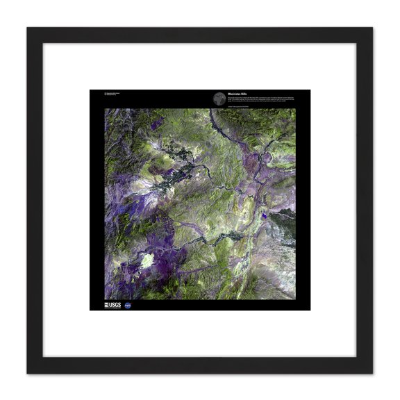 Science Map Satellite Pakistan Waziristan Mountain 8X8 Inch Square Wooden Framed Wall Art Print Picture with Mount