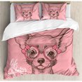 thumbnail image 3 of Ambesonne Dog Girl Chihuahua Sketch Illustration with Quote Fashion Glasses Ribbons Puppy Duvet Cover Set, 3 of 3