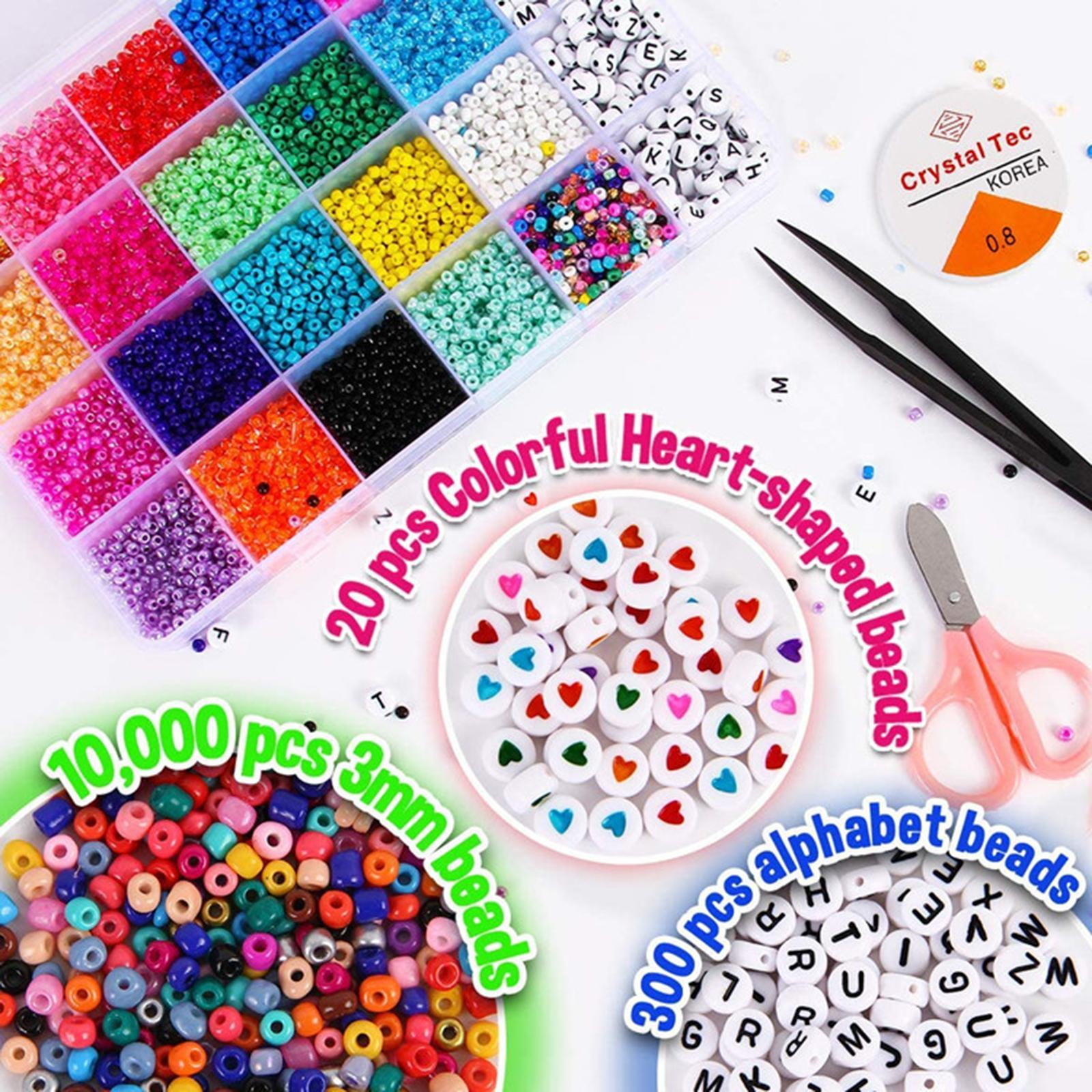 Milageto Round Glass Seed Beads Spacer Letter Bead Scissors Elastic Strings DIY Bracelets Necklace Jewelry Making Handmade Earring Finding Supplies
