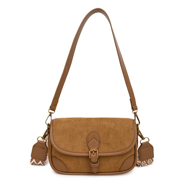 Bolso El Brazo Cuero Abrasivo Vintage Con Bandolera Estampada S (Marrón)
