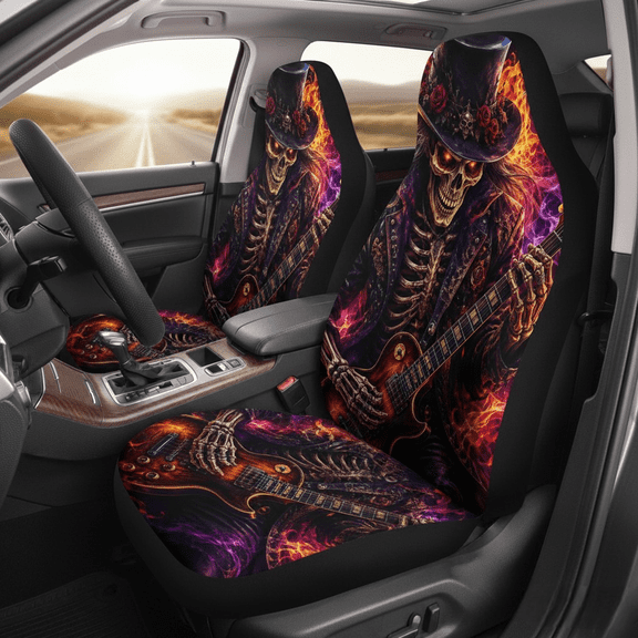 E-Macom Ltd Evil Skull Car Seat Covers Set, Gothic Dark Art Front Seat Protectors, Edgy Aesthetic Vehicle Interior Accessories for Car SUV