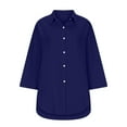 thumbnail image 6 of Alkepwun Womens Button Down Shirts Cotton 3/4 Sleeve Dressy Tops Oversized Boyfriend Blouses Knot Side Collared Tops with Pockets, 6 of 6