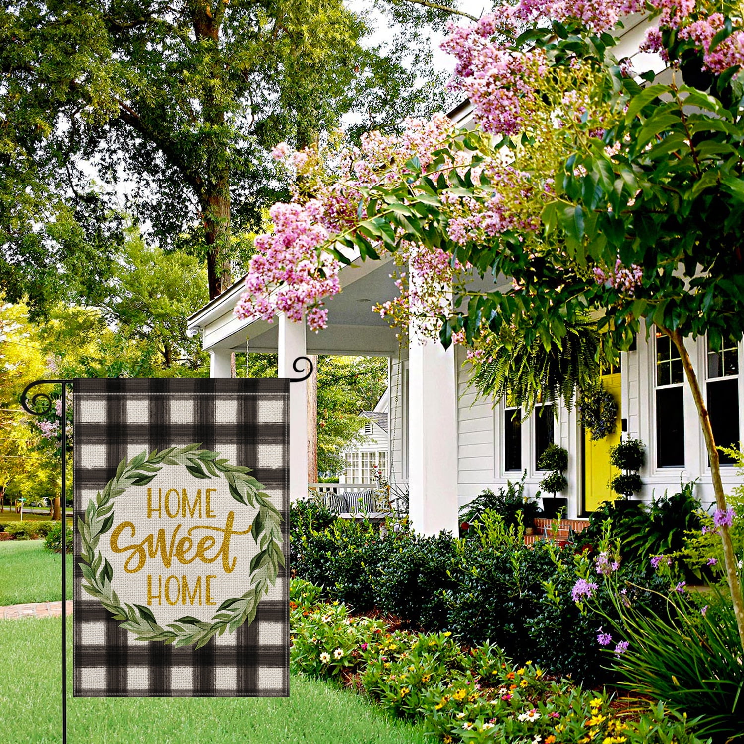 Leaf Wreath Welcome Garden Flag Vertical Double Sided Buffalo Plaid Burlap Spring Yard Flags for Spring Summer Fall Yard Outdoor Farmhouse Decor Small