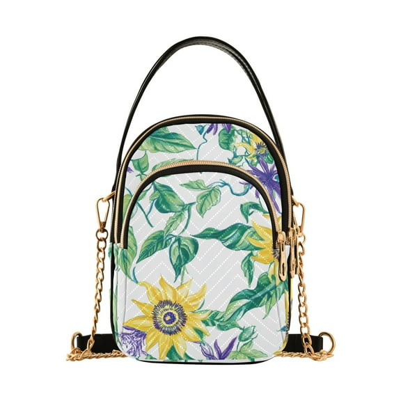 joogoo Women Sunflowers with Leaves Chain Crossbody Bags Shoulder Handbag Phone Purse