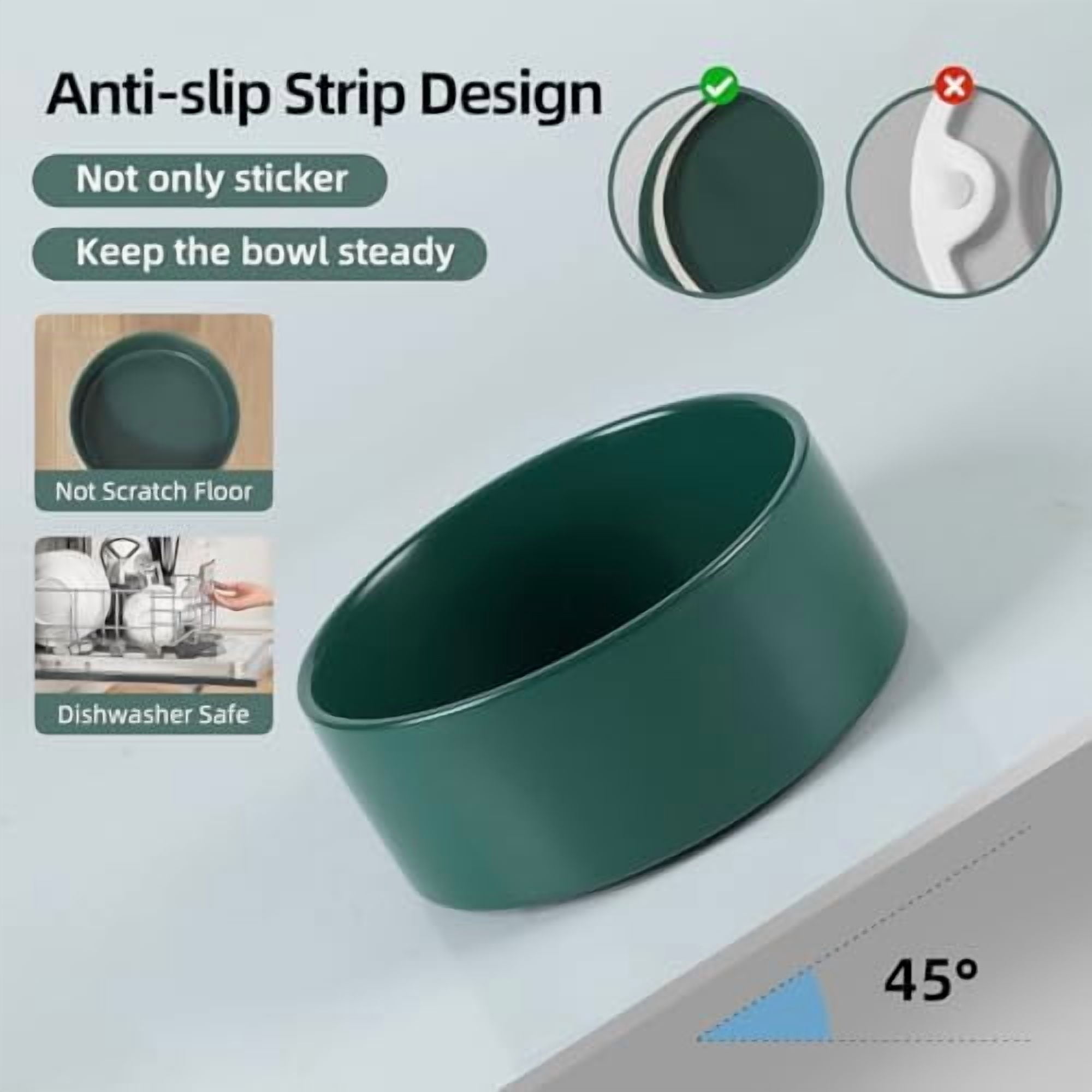 Ceramic Dog Bowl, Food and Water Bowl for Medium Breed Dog, Pet Bowl for Replacement (7.3 inch, Single Bowl, Green)