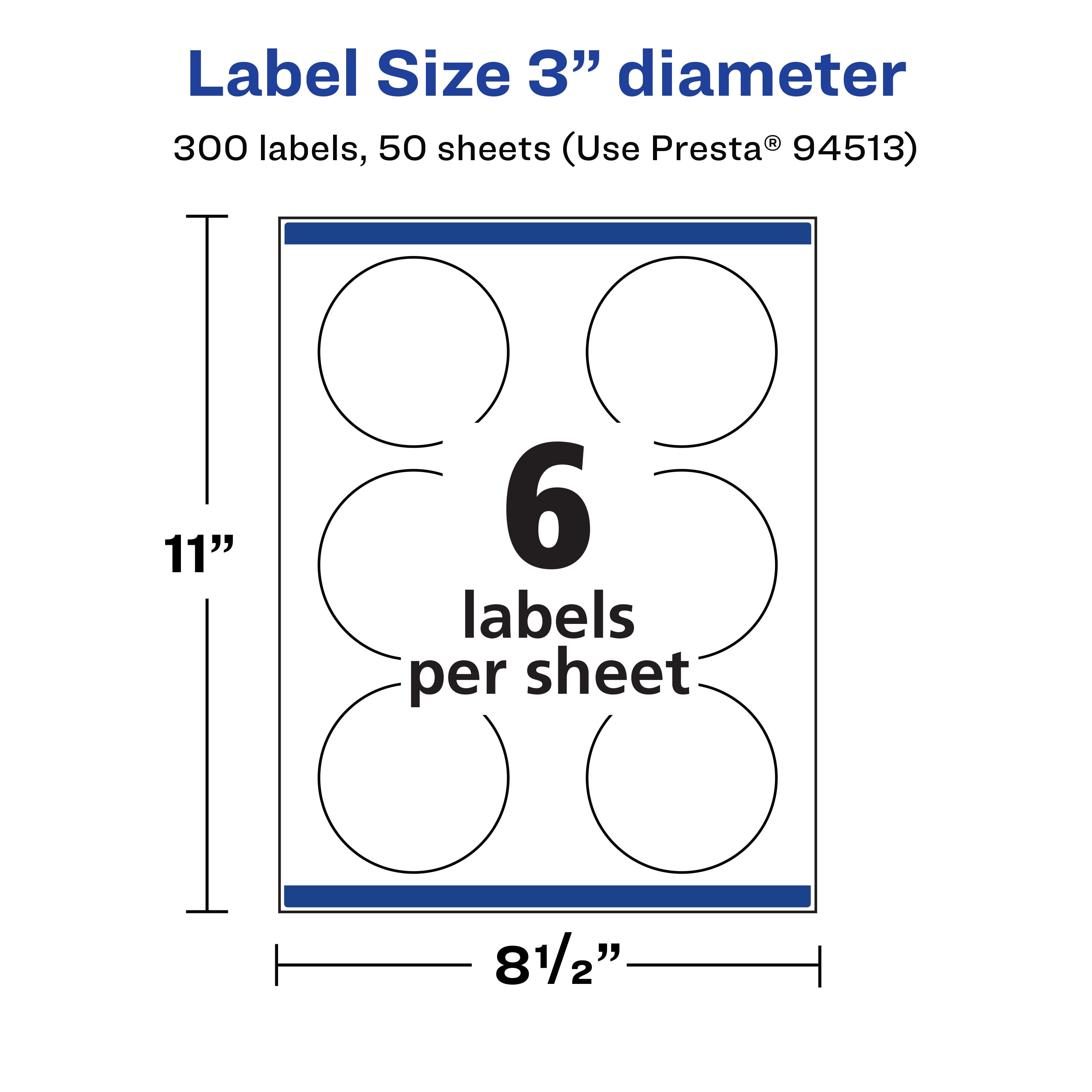 Avery Durable White Round Labels, 3" Diameter, 300 Total