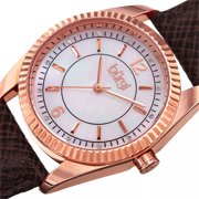 Womens Quartz Crystal Easy-to-Read Brown Leather Strap Watch