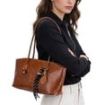 thumbnail image 3 of Spencer Women Lady Large Tote Bag Handbags PU Leather Hobo Shoulder Bags Top Handle Satchel Purse, Brown, 3 of 9