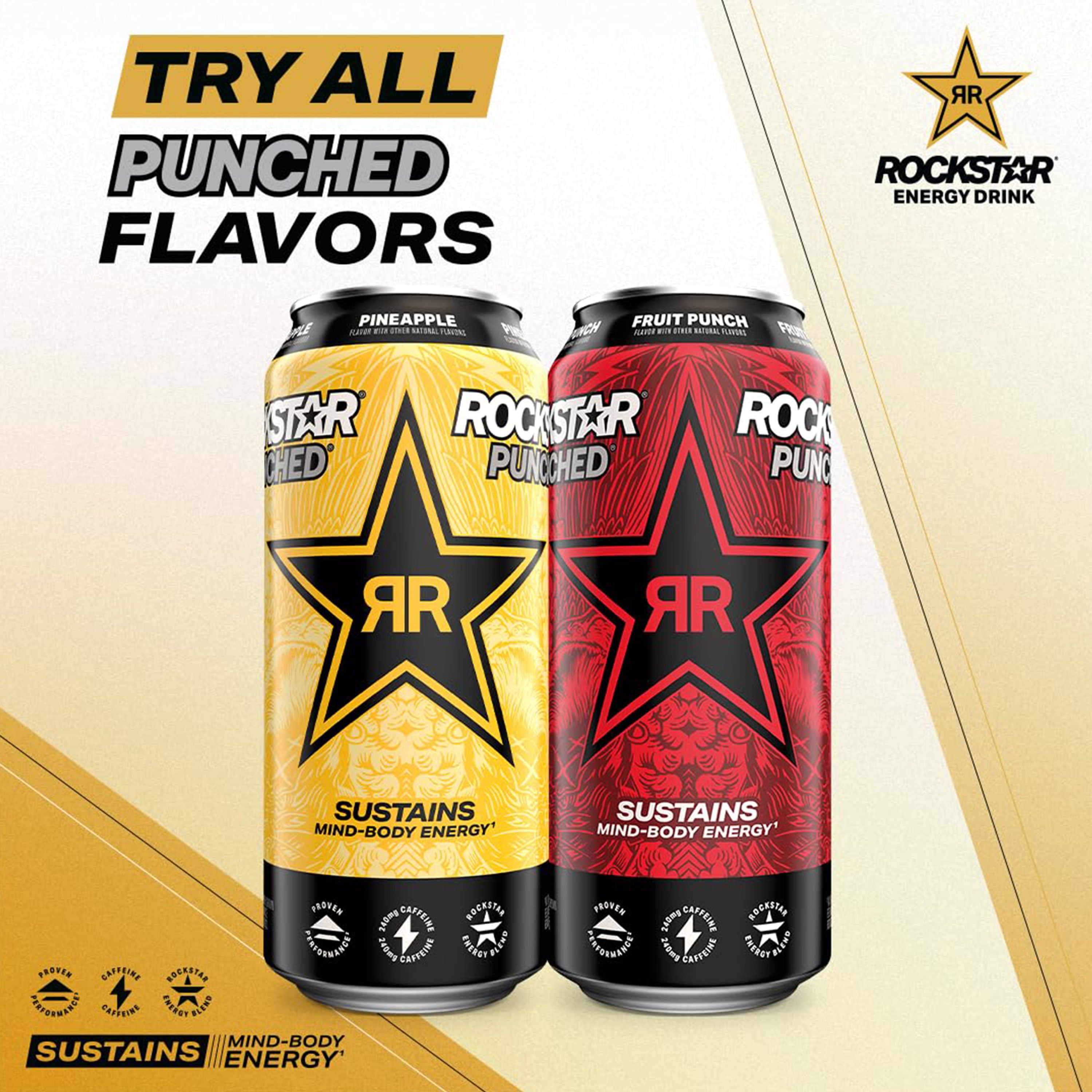 Rockstar Punched Energy Drink Pineapple 16 fluid ounce, Single Can