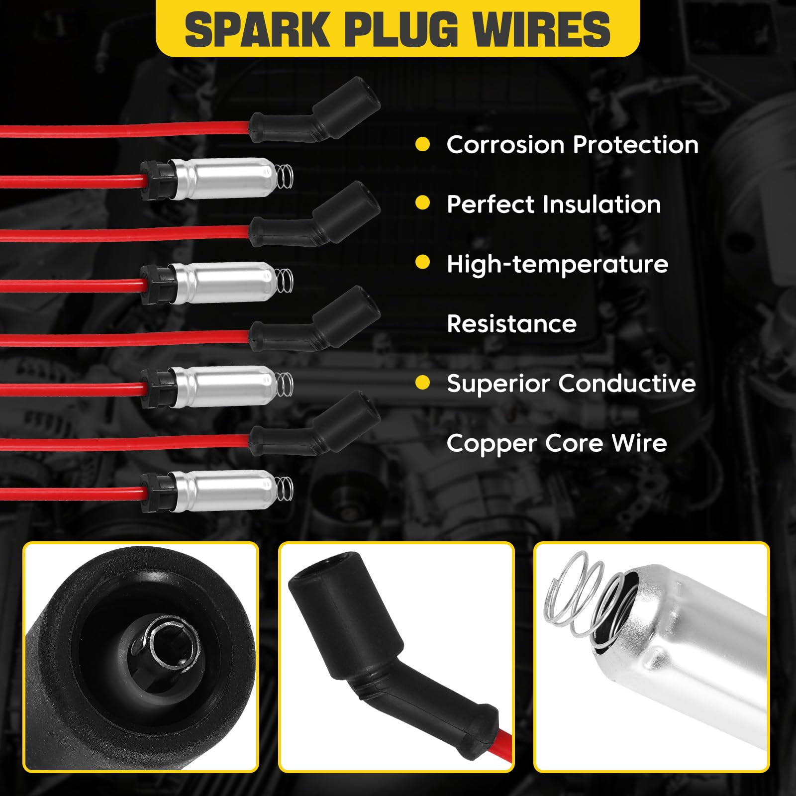 8Pcs Ignition Coil + Spark Plug Wire For GMC Chevy Silverado 1500 5.3L 6.2L UF413