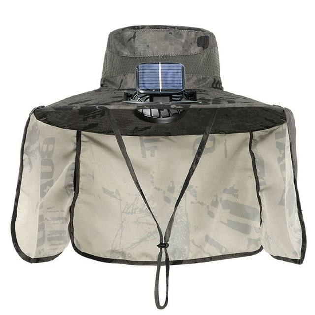 Solar Powered Fan Hat with USB Charging - UPF 50+ Wide Brim Sun Hat for Outdoor Fishing, Lightweight Breathable Men's Hat with One Solar Fans & Neck Flap Protection