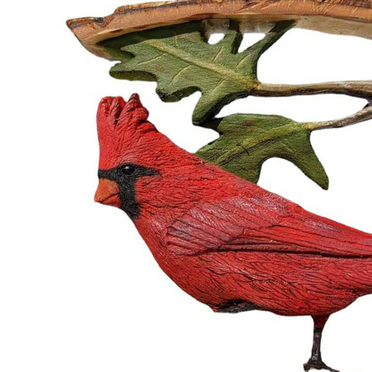 Cardinal Wood Carving Statue Garden Handmade Animal Sculpture Decor Art  Ornament
