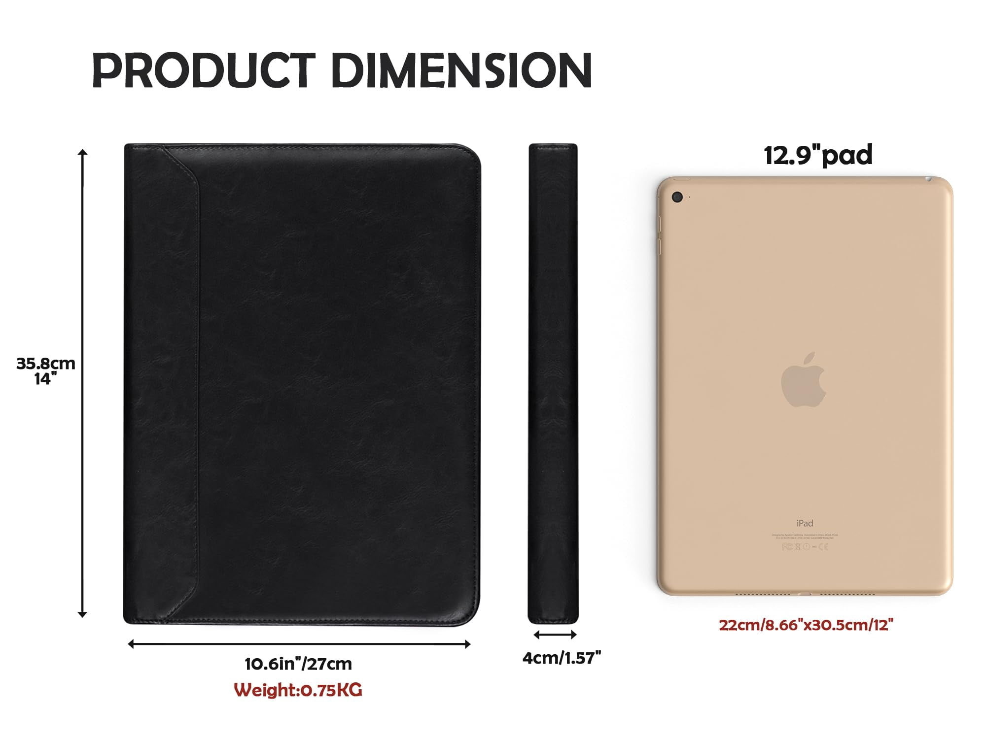 Premium Black Leather Business Binder – A4 Organizer with Pen Slots, Phone Holder & Multiple File Pockets – Perfect for Office, Meetings & Professionals