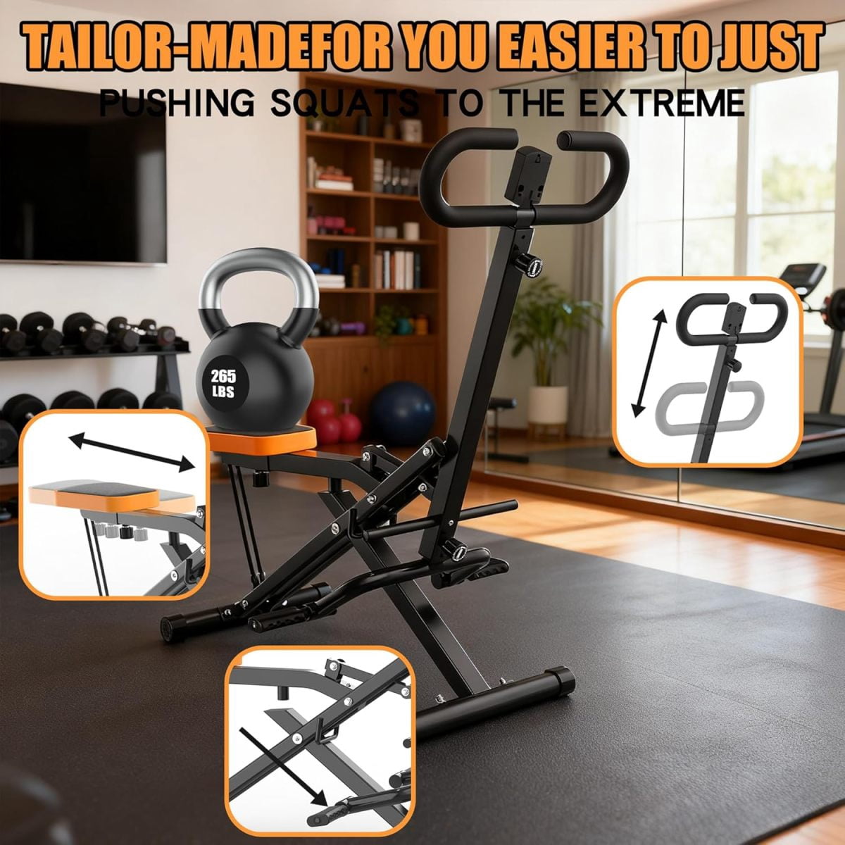 FENGFAN Squat Machine, Foldable Glutes Trainer with Resistance Bands, ABS+Rubber+Steel, Home Gym Workout, Black