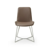 Whiteline Modern Living Taupe Aileen Contemporary Faux Leather Dining Chair, 2 Piece Set