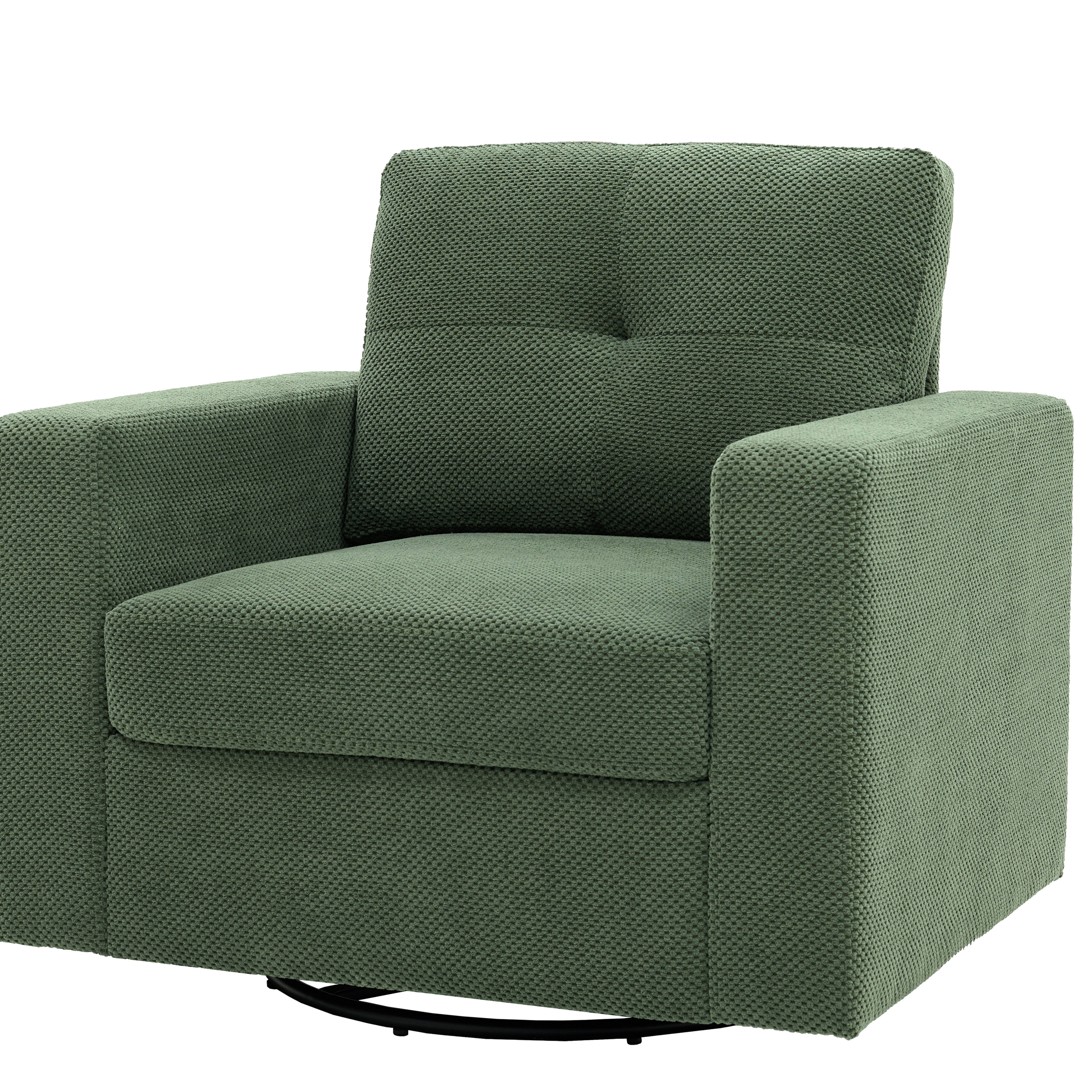 MOONMISS 360° Swivel Accent Chair with Point-Tufted Back & Textured, Upholstery Square Arm Armchair with Metal Pedestal Base, Soft Pillows for Living Room, Bedroom