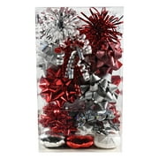 Holiday Time Premium Red/White and Silver Polypropylene/Fabric Bows, 38 Pieces