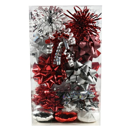 Holiday Time Premium Red/White and Silver Polypropylene/Fabric Bows, 38 Pieces