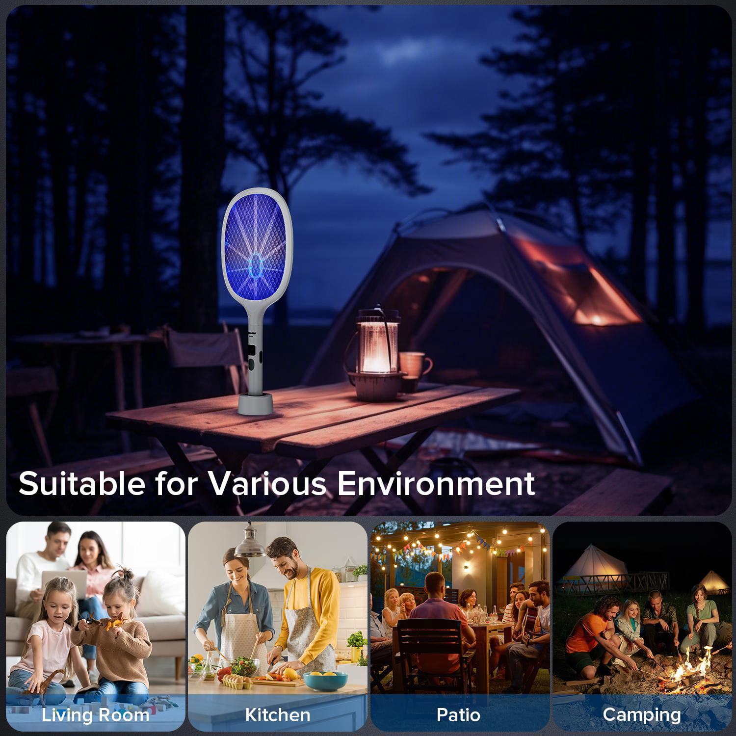 Viyawise Outdoorfun Powerful Bug Zapper Indoor & Outdoor - 10-LED Mosquito Zapper with Large Mesh, Rechargeable Gnat Killer, LED Display & Safe Fly Swatter for Home Use