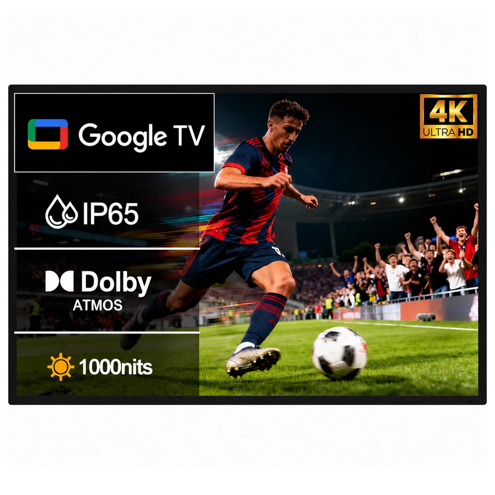 360SPB® 55" Outdoor Smart TV for Patio, 4K UHD Waterproof Television With Google TV, 1000 Nits IP65 for Partial Sun