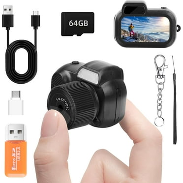 Mini Keychain Camera, FHD 1080p 8MP Mini Digital Camera with 64GB SD Card, OTG Adapters, Card Readers, Eight Filters, 100 Mins Battery Life Retro Camera for Travel Study Recording (64GB)