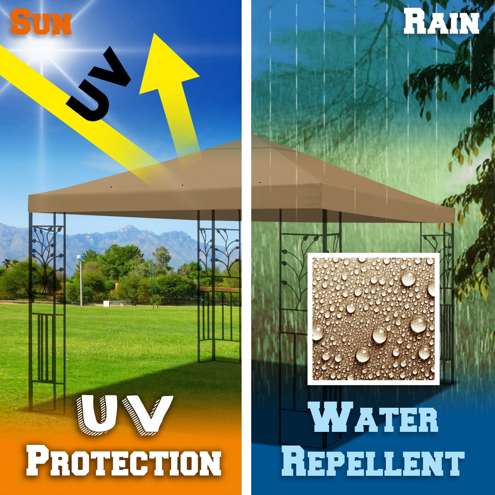 SUNRISEUMBRELLA 119“”x119” Gazebo Replacement Canopy Top Single Tier Canopy Top Cover(TAN)
