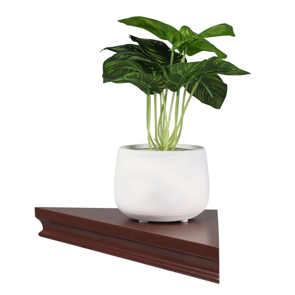 Set of 2 Floating Corner Wall Shelf, Modern Furniture Shelves Storage, Brown