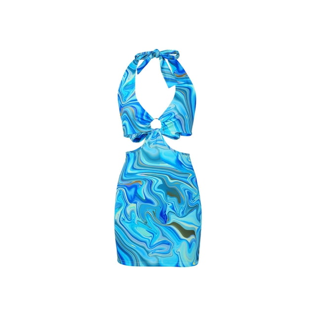 Kmbangi Female Dress Geometric Pattern Print V-Neck Sleeveless One-Piece