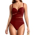 thumbnail image 2 of Womens One Piece Swimsuit 2025 V-Neck Ruched Mesh Bathing Suit with Spaghetti Straps, Tummy Control Swimwear, 2 of 5