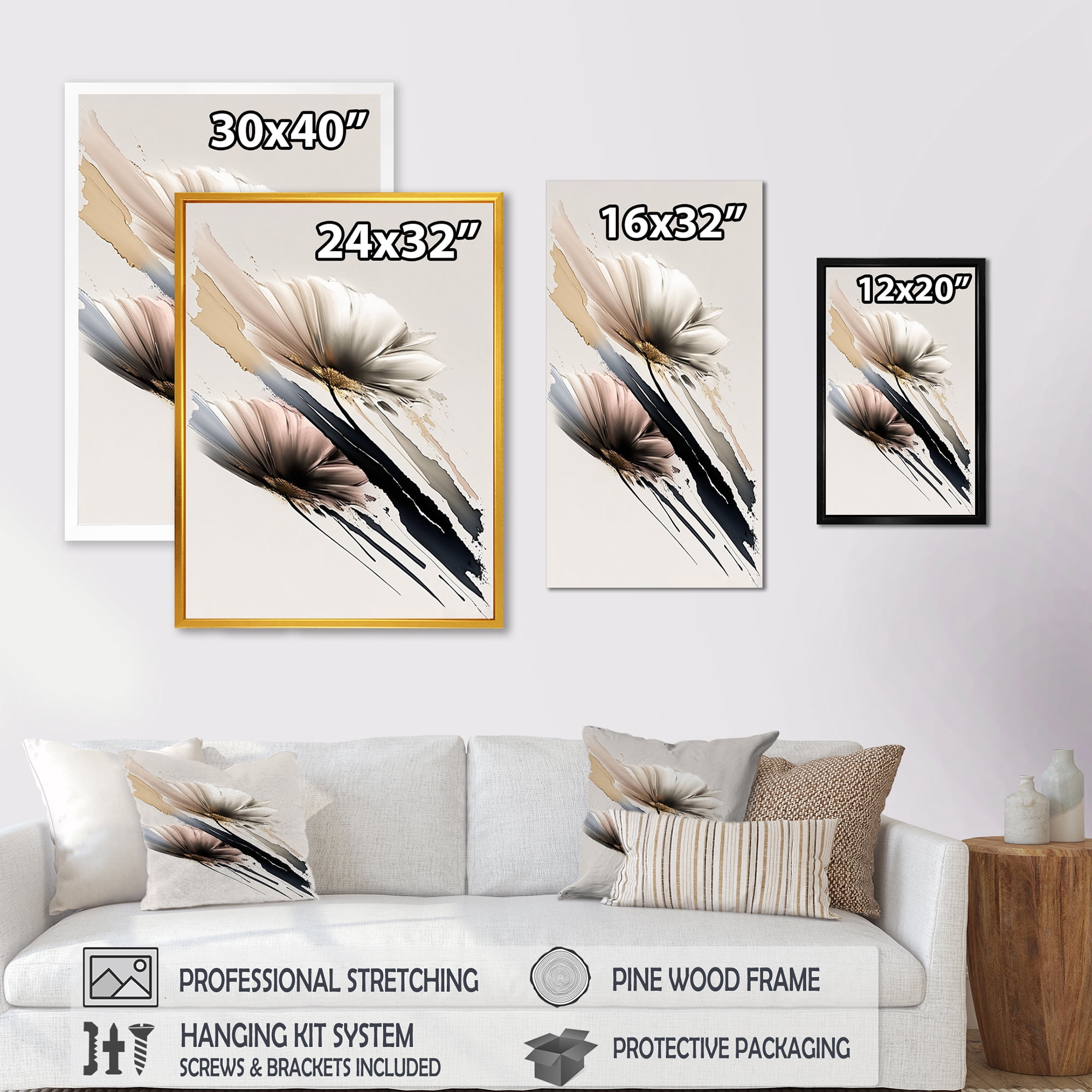 Designart Beige Gerber Flowers Hyperrealistic I Canvas Wall Art