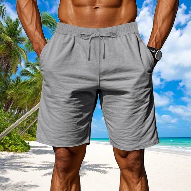 pstuiky Pantalones cortos para hombre, Pantalones cortos holgados de cinco centavos con cordón para hombre, de color liso, para playa, informales, a la moda Pantalones cortos de golf