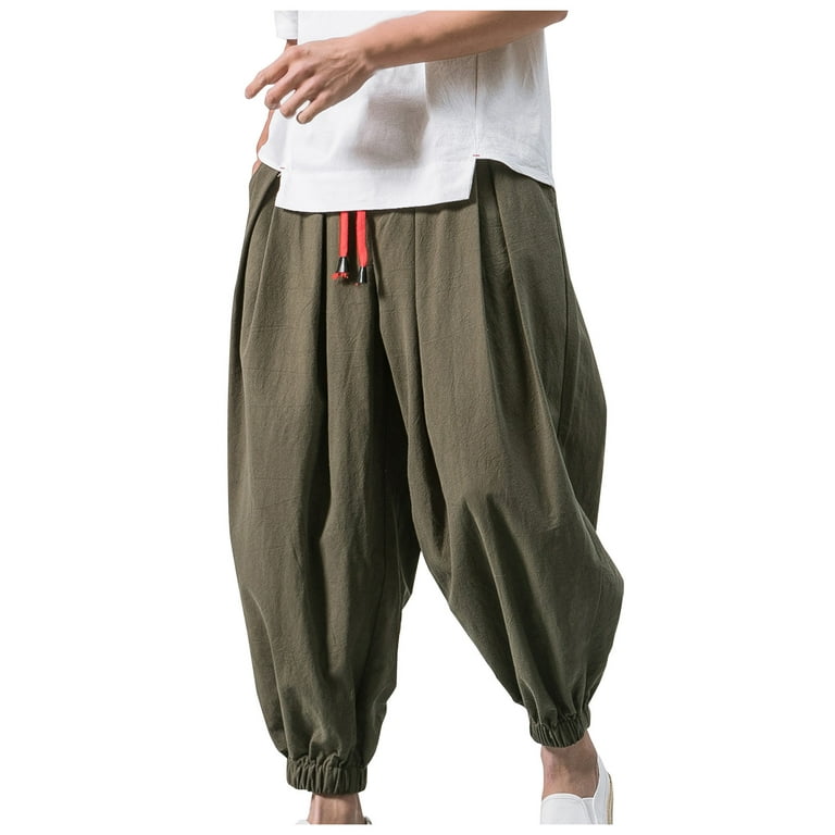 Guvpev Men's Casual Loose Pants Loose Fit Linen Comfortable