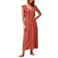 thumbnail image 2 of ClodeEU Women's V Neck Ruffle Cap Sleeve Textured Maxi Dress,Casual Loose Beach Vacation Dress Red,Women's Plus XXL, 2 of 6