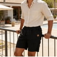 thumbnail image 2 of Casual Linen Shorts Elastic Waist Drawstring Loose Fit Summer Beach Vacation Shorts with Pockets, 2 of 6