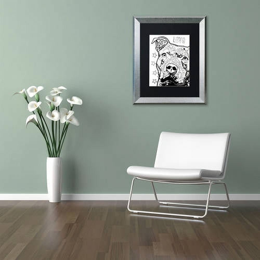 Trademark Fine Art "Thoughtful Pitbull CB 1" Canvas Art by Dean Russo, Black Matte, Silver Frame
