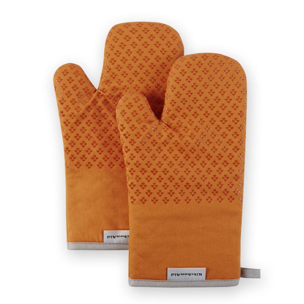 Juego de guantes de cocina KitchenAid Asteroid, color naranja miel y algodón