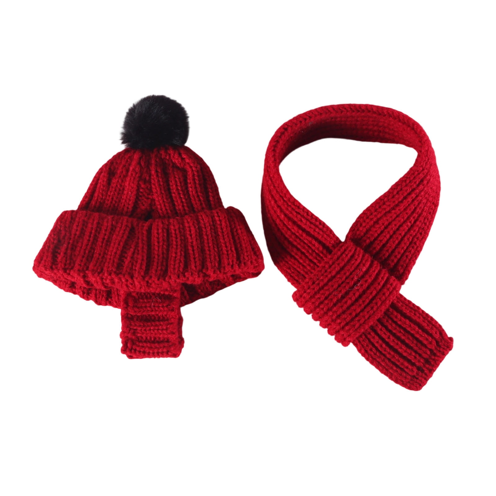 1PC 6.7x5.9 Inch Dog Hat and 1PC 1.7x17.7 Inch Scarf Set Knitted Winter Warm Soft Pet Clothes for Small Dogs Cats Winter Walks Solid Color Knitted Hat Scarf Set for Cold Weather Outfits