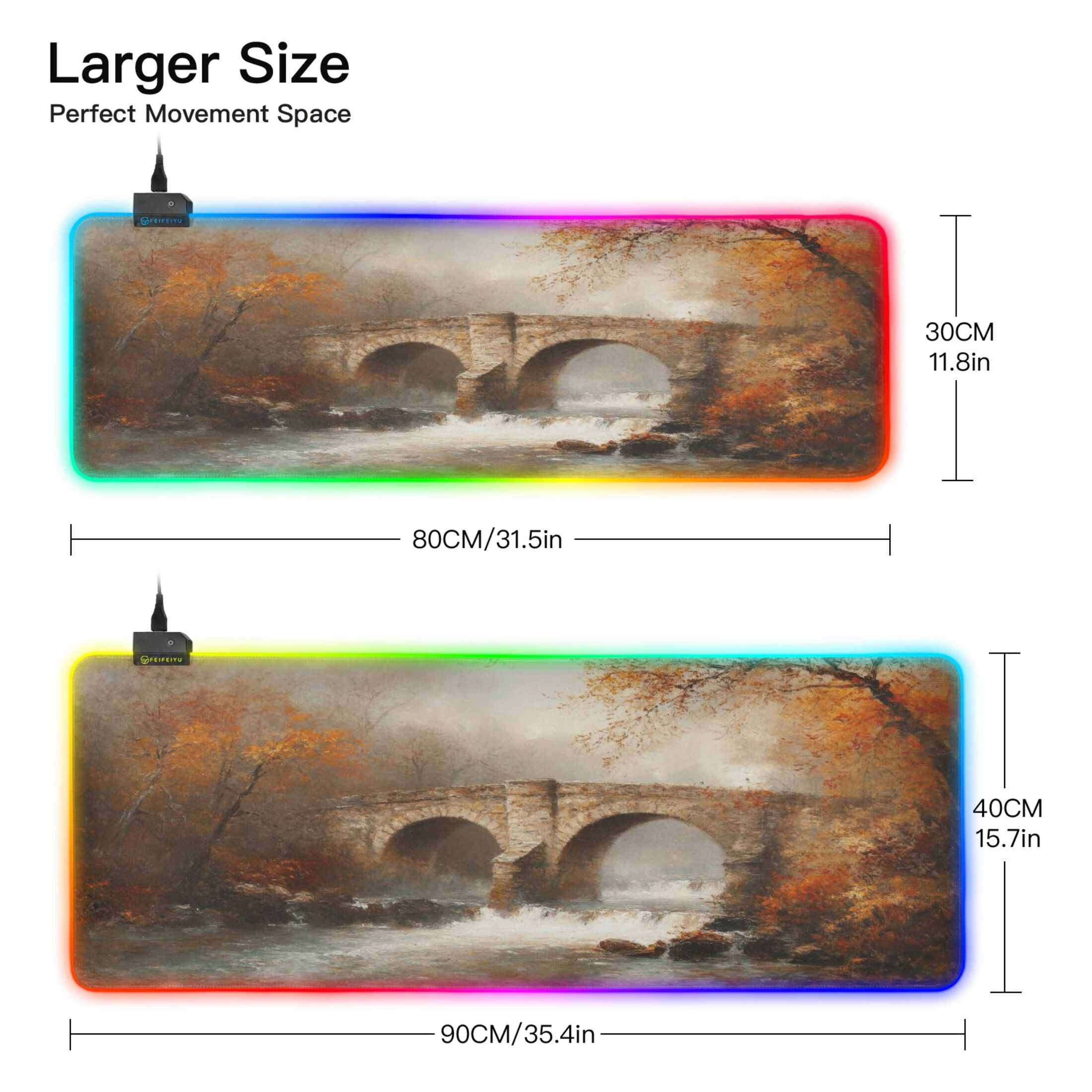 Haosy RGB Led Gaming Mouse Pad Non-Slip Large Keyboard Desk Mat 13 Light Modes 31.5x11.8 inch Bridges and Rivers