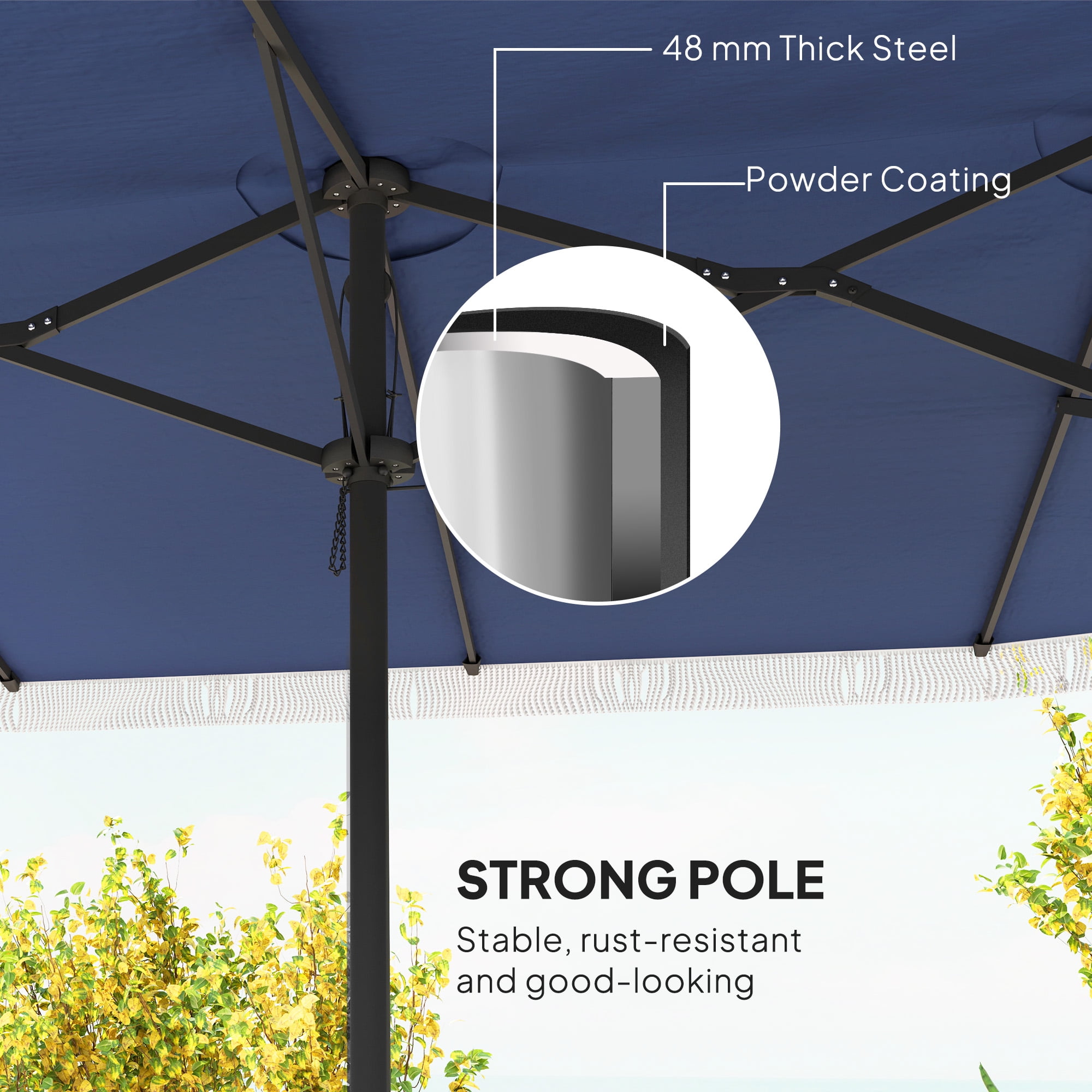 Outsunny 15ft Extra Large Patio Umbrella, UPF30+ Double-sided Rectangle Umbrella with Easy Crank Handle, 2 Vents for Garden Pool Lawn, Dark Blue