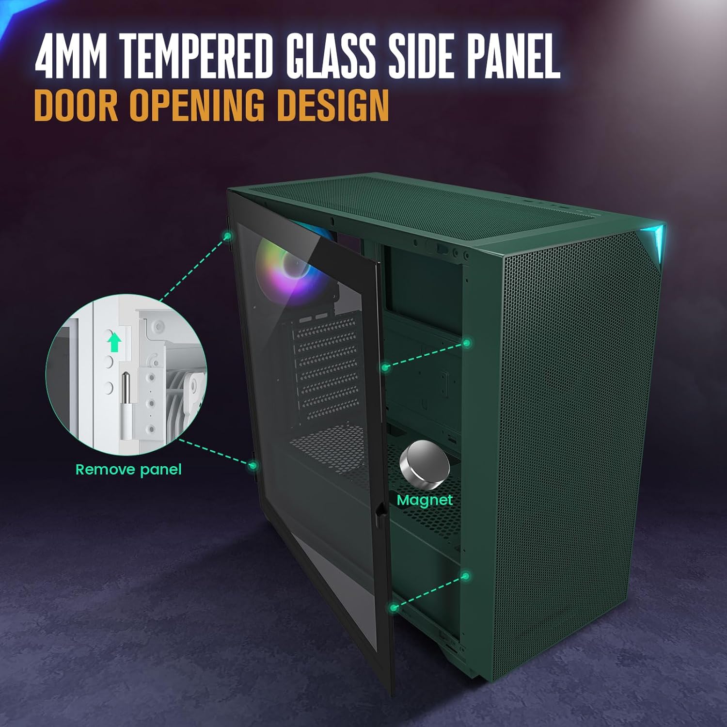 VETROO AL800 Full Tower E-ATX PC Computer Case w/Door Opening Design Tempered Glass-Army Green