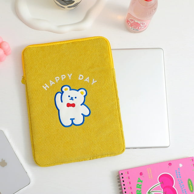 2023New Cartoon Bear Ipad Case Tablet Bag 11 Inch Inner Tank Bag Girl Thickened Handheld iPad Storage Bags yellow