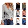 thumbnail image 4 of Woman V Neck Tunic Tops Long Sleeve Button Front Casual Slim Fit Ribbed Blouse for Work Party Outdoor, 4 of 6