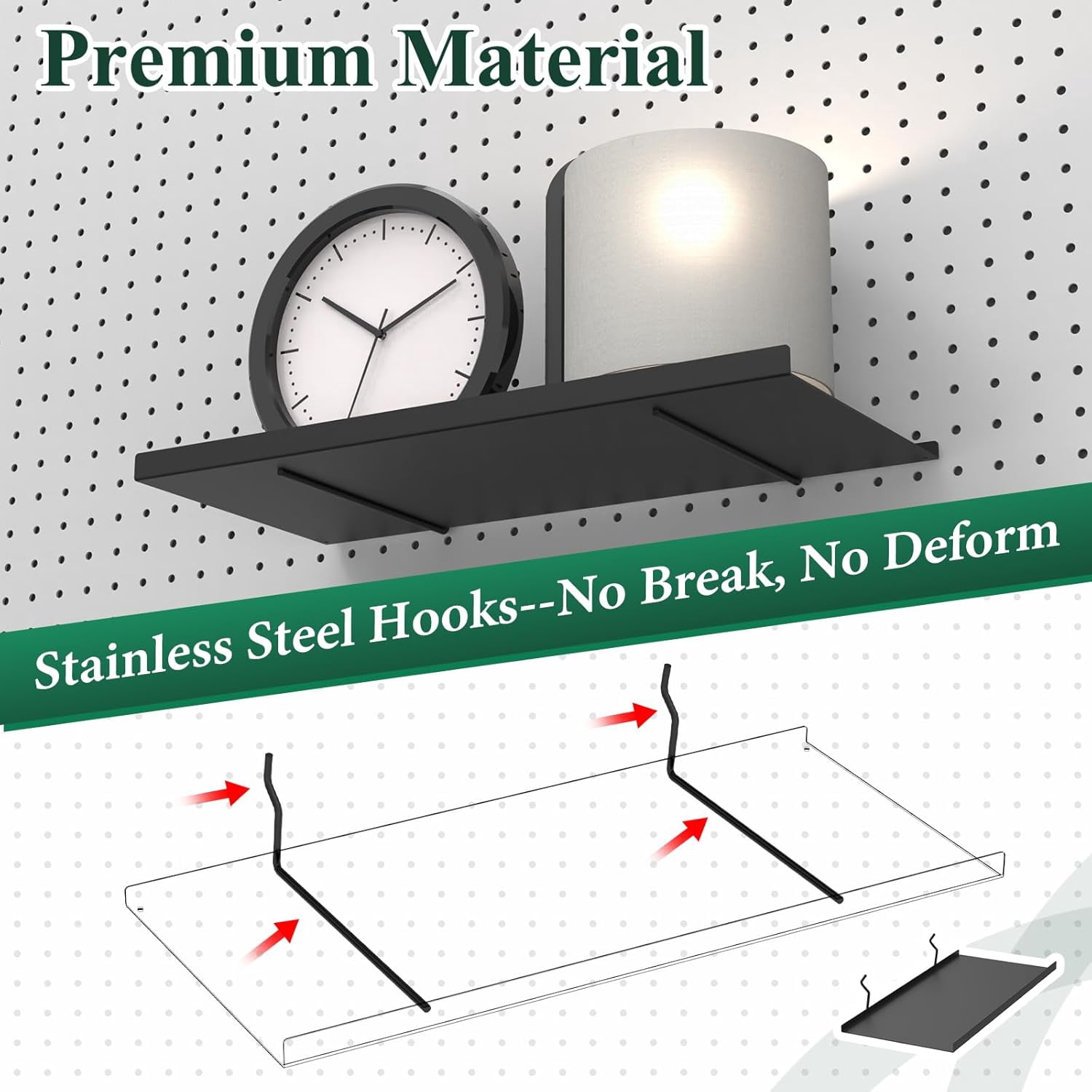 PEKGRIL 4-Pack Metal Pegboard Shelves - 17x8 Inch, Black, For Organization & Retail Display