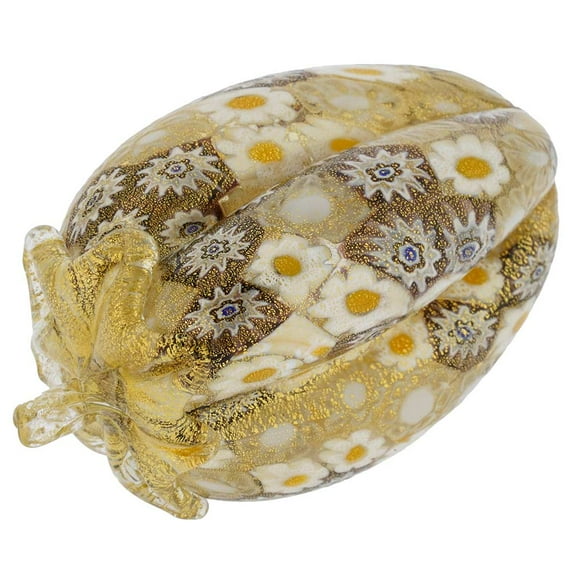 GlassOfVenice Murano Glass Golden Quilt Millefiori Eggplant