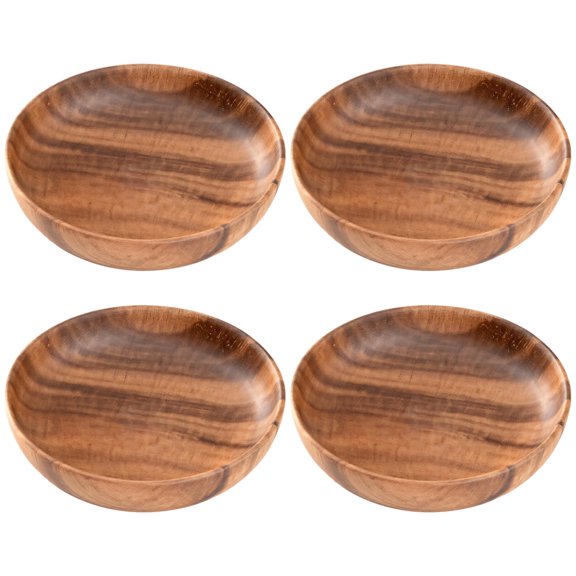 4 Pcs of Large Wooden Salad Bowls, Acacia Wood Soup and Pasta Bowls, Long-Lasting, Heat-resistant, Great for Charcuterie, Fruits, and Salads, 6.4 x 1.57 in /16 x 4 cm
