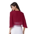 thumbnail image 2 of Alvivi Womens Chiffon 3/4 Sleeve Cardigan Capes Bolero Shrug Wedding Party Bridal Dress Cover Ups Burgundy XXL, 2 of 5